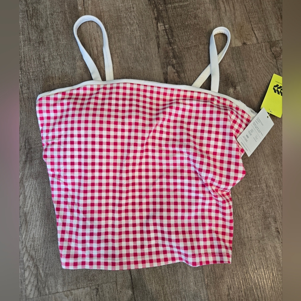 Checkered workout‎ top Pink White Nwt